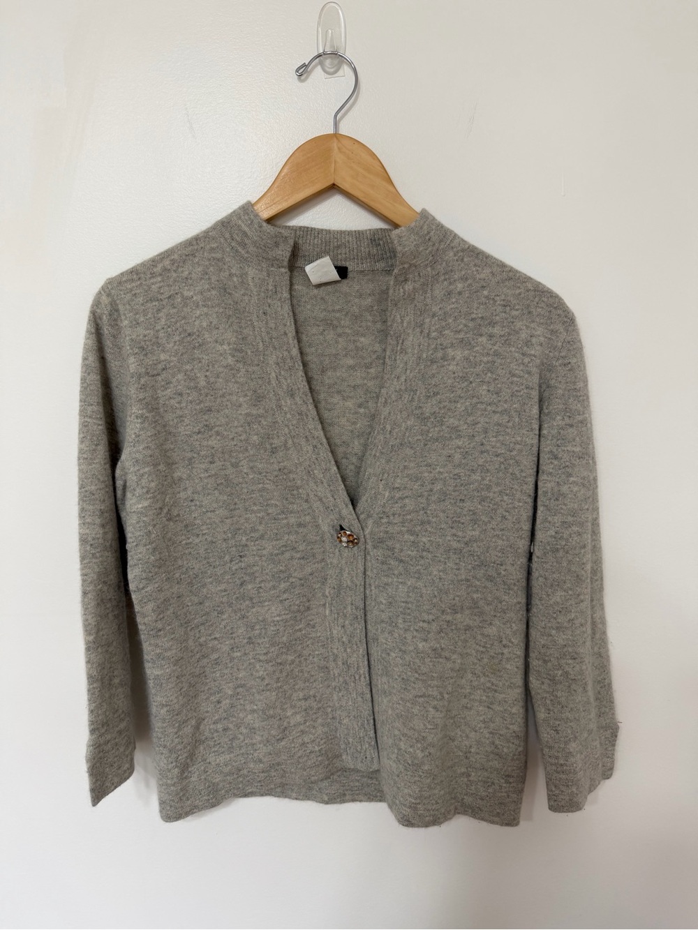 VTG J.Crew Gray V-Neck One Button Front Cardigan Wool Angora Cashmere Blend M